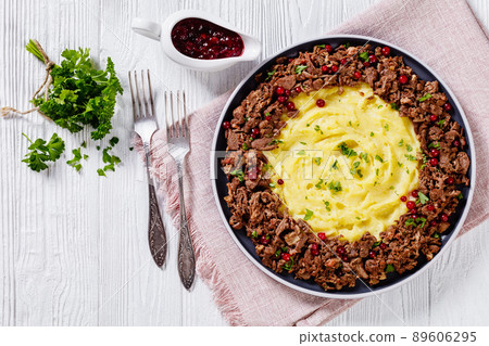 Reindeer Stew with Lingonberries and potato puree Reindeer Stew with Lingonberries and potato puree 89606295