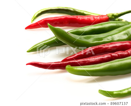 Mexican spicy peppers of long shape. Chili peppers 89607137