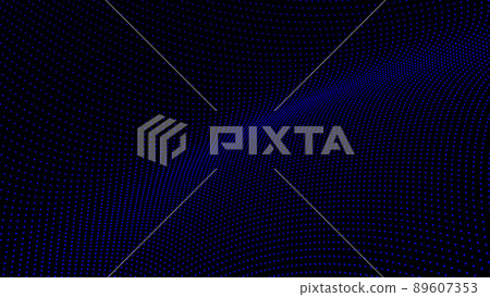 3d wavy technology abstract background. Digital blue neon line dots and particles network on black empty surface. Big data, sound, computers concept. 89607353