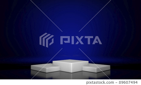 3d podium background. White stone podiums for a cosmetic product or packaging on a colored backdrop with studio light. 89607494
