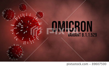 Omicron variant SARS-CoV-2 Coronavirus Covid-19. 3D rendering protein macro model on red background. Omicron variant SARS-CoV-2 Coronavirus Covid-19. 3D rendering protein macro model on red background. 89607500
