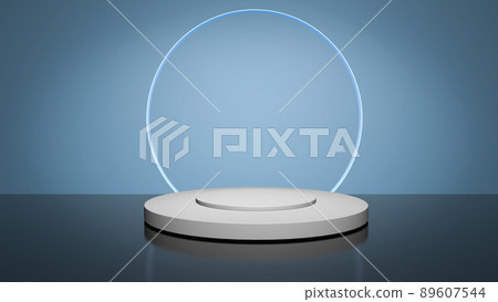 3d podium background. White stone podiums for a cosmetic product or packaging on a colored backdrop with studio light. 3d podium background. White stone podiums for a cosmetic product or packaging on a colored backdrop with studio light. 89607544