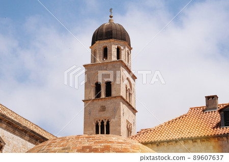 Ancient tower in the old town, the historical part of the city. Rooftop view. Summer in Croatia, Dubrovnik. 89607637