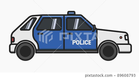police car side view cartoon design isolated vector flat illustration 89608793