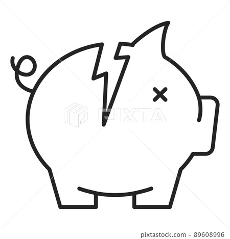 Broken piggy bank icon isolated. Financial crisis 89608996
