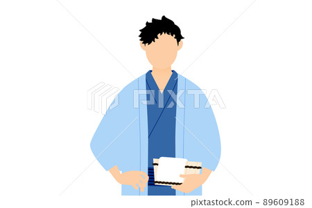 Image of a hot spring with a men's yukata, wearing a tea haori and holding a bathtub Image of a hot spring with a men's yukata, wearing a tea haori and holding a bathtub 89609188