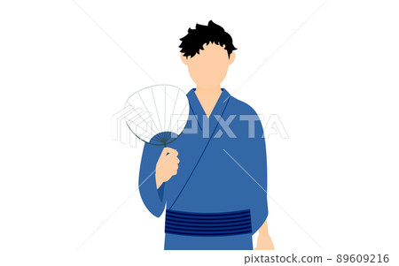 An image of a man wearing a yukata, a fan, and a cool summer 89609216