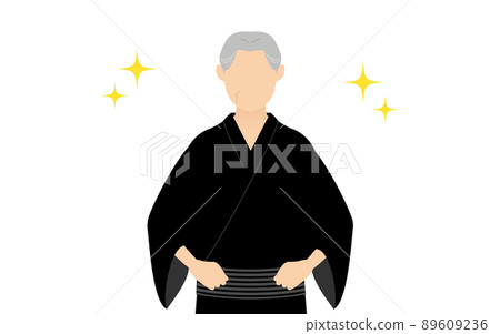 老人穿著浴衣，摸著腰帶，閃閃發光 89609236