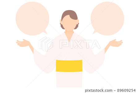 Women's yukata, open arms and talk, with speech bubbles Women's yukata, open arms and talk, with speech bubbles 89609254