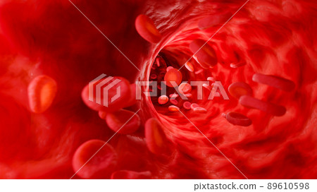 Red blood cells in artery. 3D rendering illustration. 89610598
