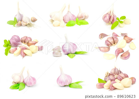 Collection of Garlic isolated on white 89610623