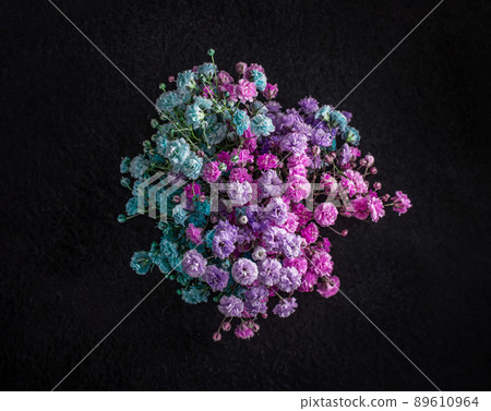 Top view of a flower on black background. Close up. 89610964