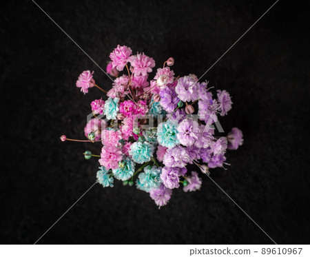 Top view of a flower on a black background. Close up. 89610967
