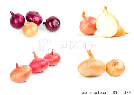 Collage of Onion over a white background Collage of Onion over a white background 89611379
