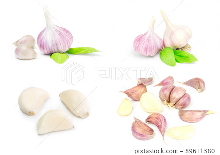 Collage of Garlic clove isolated on white 89611380