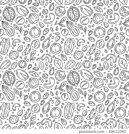 Nuts and Seeds vector seamless pattern in the Doodle style. 89612040