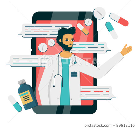 Online doctor man in smartphone, disease messaging Online doctor man in smartphone, disease messaging 89612116