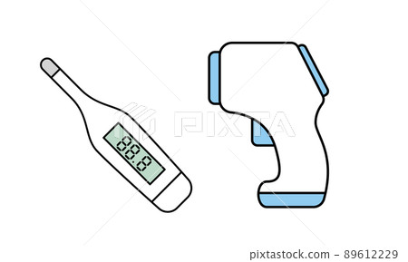 Illustration material of electronic thermometer and non-contact thermometer to measure by armpit. 89612229