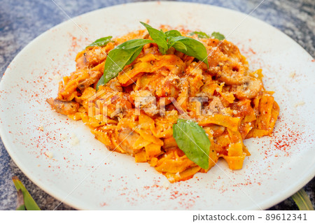 fresh italy pasta on the plate foodphoto top above view fresh italy pasta on the plate foodphoto top above view 89612341