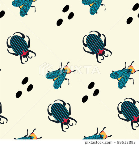 Background with insects. Illustration with flies, beetles for an abstract pattern. Species of flying insects in the rainforest. A substrate with Scribbles and an image of soaring, colored, winged in 89612892