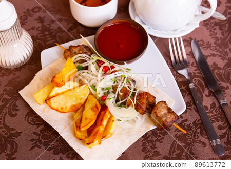 Appetizing pork shish kebab of Georgian cuisine 89613772