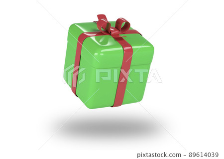 3d green gift box with ribbon bow isolated on a... - Stock Illustration ...