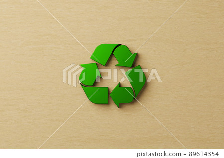 Reuse, reduce, recycle concept. Top view of recycle symbol on wooden background. 3D illustration Reuse, reduce, recycle concept. Top view of recycle symbol on wooden background. 3D illustration 89614354