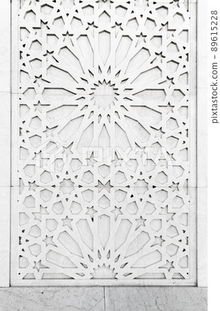 Mosque wall decoration. Abstract white Arabic pattern Mosque wall decoration. Abstract white Arabic pattern 89615228