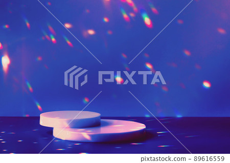 empty scene and circle podium on dark blue background empty scene and circle podium on dark blue background 89616559