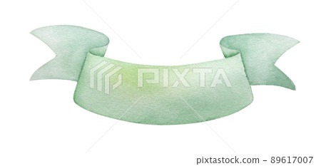 Green Watercolor ribbon banner with copy space. Cutout element for St. Patricks day design or invitations for your holiday Green Watercolor ribbon banner with copy space. Cutout element for St. Patricks day design or invitations for your holiday 89617007