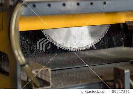 Metal silver circular saw blades for metal work as industrial tool background. 89617221