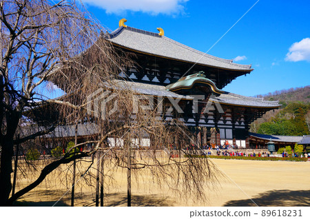 【世界遺產古都奈良文化財產】奈良縣奈良市東大寺與早春的藍天 89618231