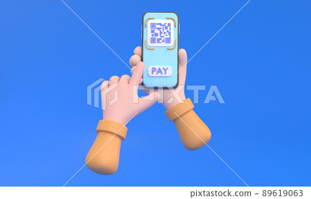 QR code scanning icon in smartphone. hand holding Mobile phone, barcode scanner for pay. QR code scanning icon in smartphone. hand holding Mobile phone, barcode scanner for pay. 89619063
