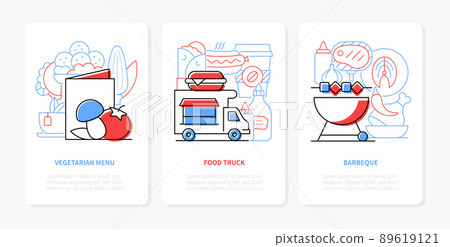 Food and menu - line design style banners set Food and menu - line design style banners set 89619121