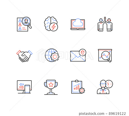Office and online work - line design style icons Office and online work - line design style icons 89619122