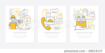 Food delivery - modern line design style banners set 89619137