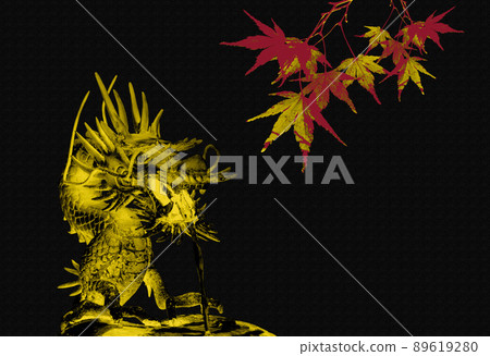 Autumn image of dragon and maple leaves in Chozuya painting style 89619280
