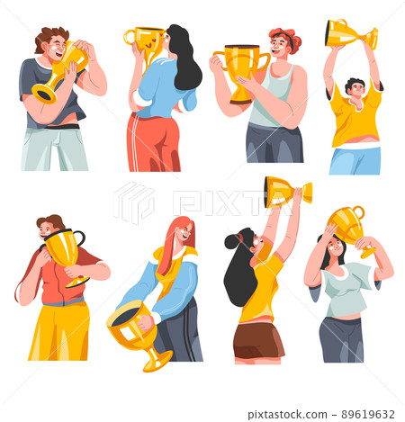 People with rewards, winners with trophy prize People with rewards, winners with trophy prize 89619632
