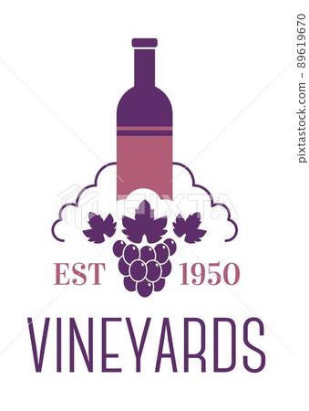 Vineyards bottle of wine with ripe grapes bunch 89619670
