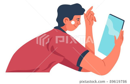 Teenager boy working on tablet or laptop phone Teenager boy working on tablet or laptop phone 89619786