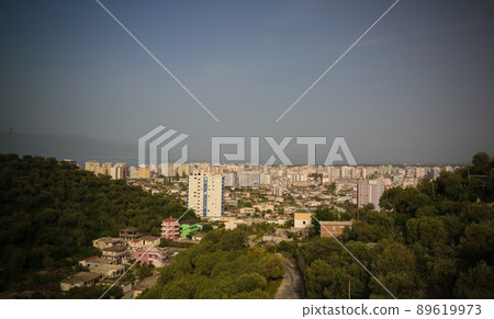 Landscape to Vlore and Adriatic Sea, from the ruined Kanine Castle and Shushica mountain, Vlore, Albania 89619973