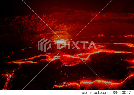 Panorama Erta Ale volcano crater, melting lava, Danakil depression, Ethiopia 89620007