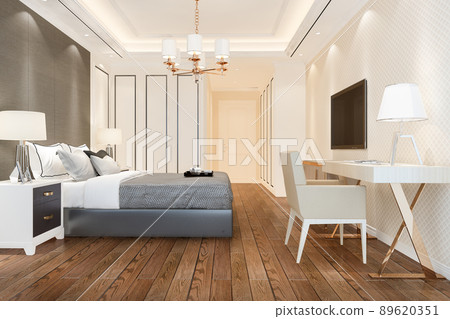 3d rendering beautiful luxury bedroom suite in hotel with tv 3d rendering beautiful luxury bedroom suite in hotel with tv 89620351