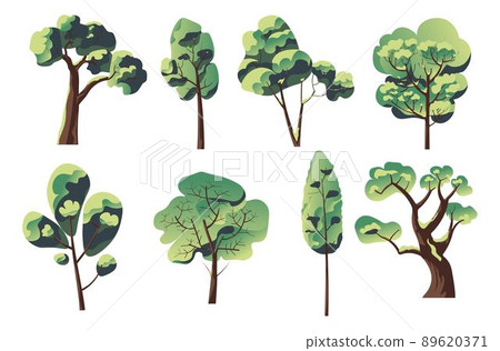 Park or forest trees, wood and lush greenery set - Stock Illustration ...