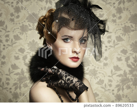 Retro portrait of beautiful woman. Vintage style Retro portrait of beautiful woman. Vintage style 89620533