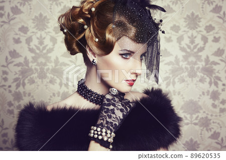 Retro portrait of beautiful woman. Vintage style Retro portrait of beautiful woman. Vintage style 89620535