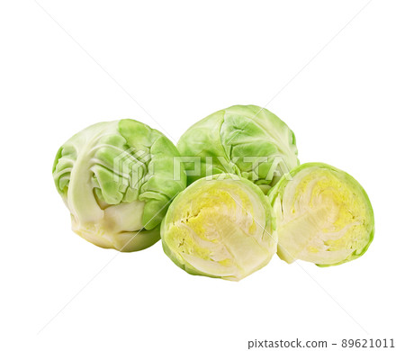 sliced brussels sprouts isolated on white background. 89621011
