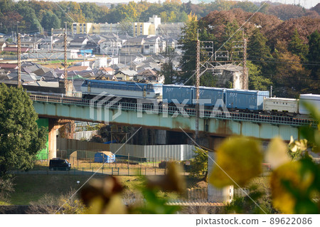 Container freight train crossing the Yanasegawa Bridge Container freight train crossing the Yanasegawa Bridge 89622086