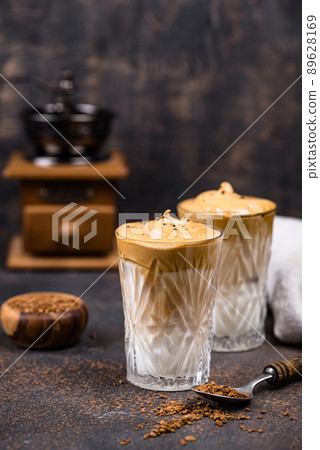 Dalgona whipped coffee with milk 89628169