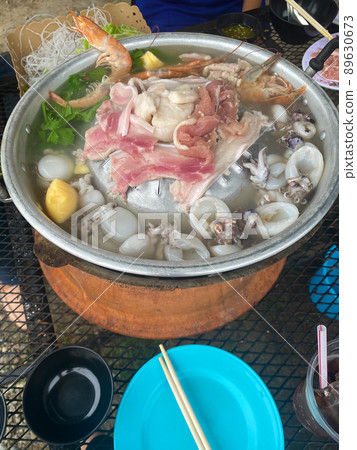 Cooking food in hot pot for make sukiyaki or shabu Cooking food in hot pot for make sukiyaki or shabu 89630673